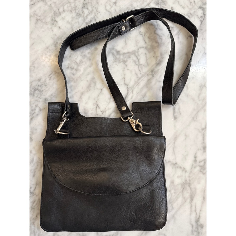 Kate Sheridan Black Leather Crossbody Bag Minimalist Utilitarian Flat Messenger